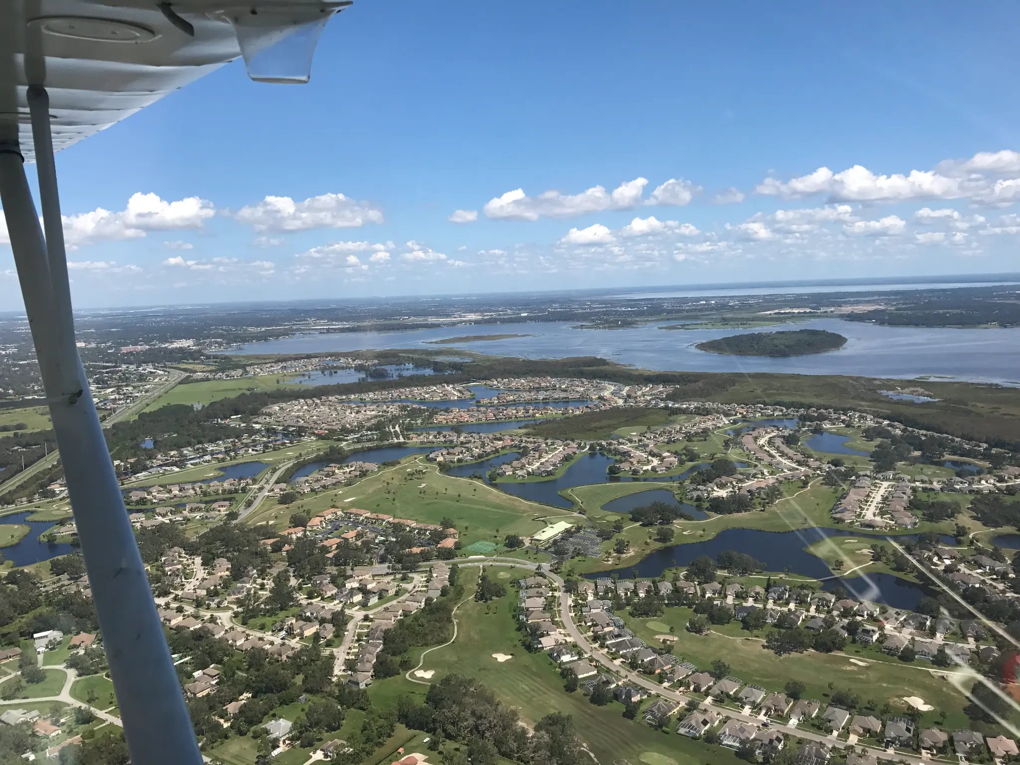Central Florida neighborhoods, golf and lakes from Cliff Clover's plane